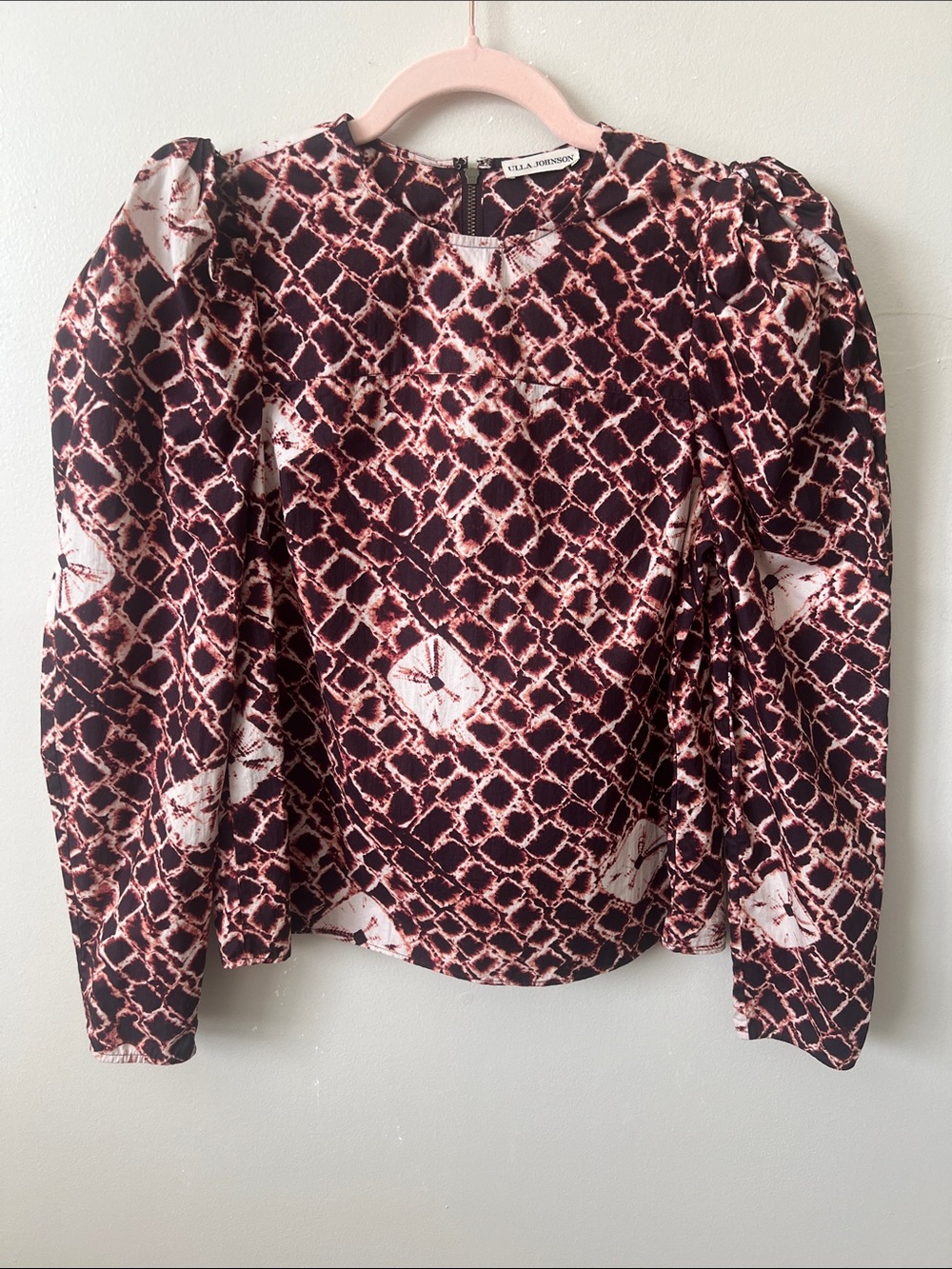 Ulla Johnson Ingrid Blouse Henna Shibori Puff Sleeve Cotton Top Size 0